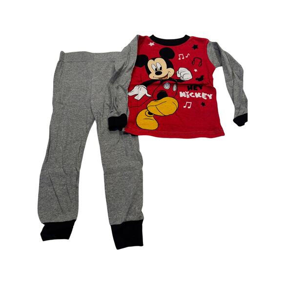 Disney Mickey Mouse Boys 2-Pc Sleepwear Pajama Set 3T Toddler Red Gray Cotton - Picture 2 of 8